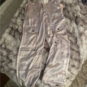 Free People Satin Cargo Pants in Light Pink